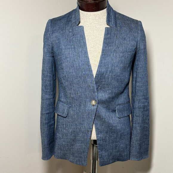 VERONICA BEARD Dickey Jacket FARLEY Blue Linen Blend Womens 8 Solid Made In USA - Picture 1 of 10
